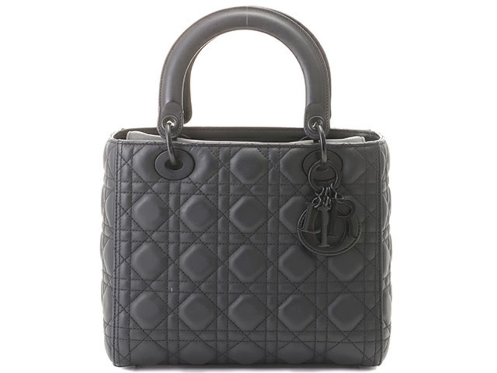 Christian Dior Lady Cannage Handbag Black Leather